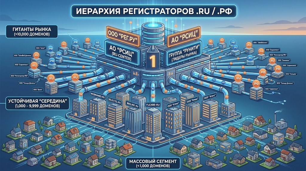Обзор рынка аккредитованных регистраторов доменов .RU и .РФ: лидеры, середняки и распределение доменного поля