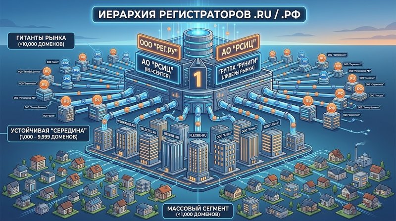 Обзор рынка аккредитованных регистраторов доменов .RU и .РФ: лидеры, середняки и распределение доменного поля